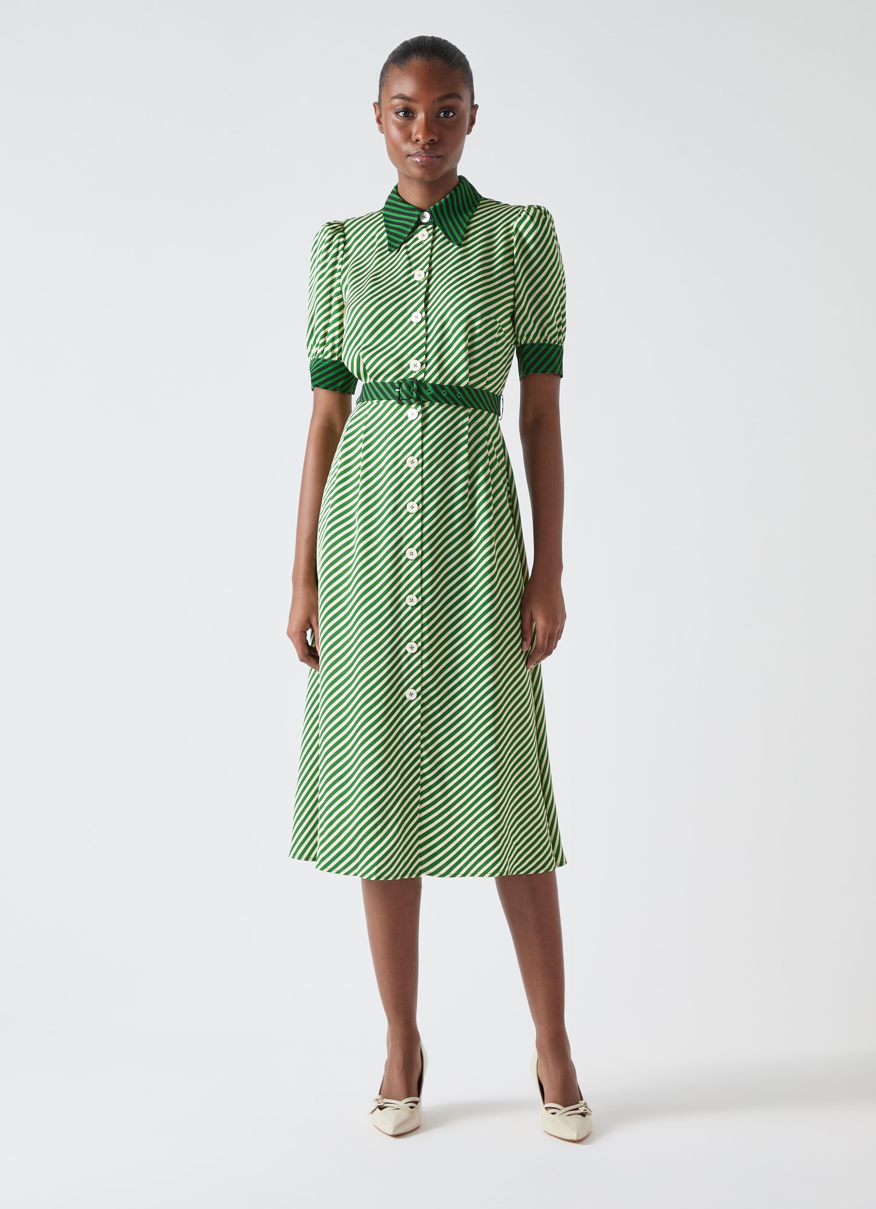 Val Treetop Green & Birch Printed Shirt Dress | Clothing